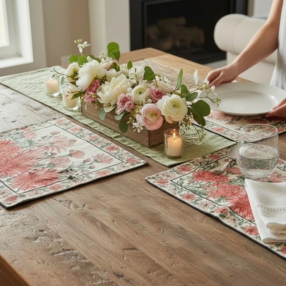 April Cornell Floral Placemats Danika Orange Cream Floral  Set‎ Of 3 Dahlia
